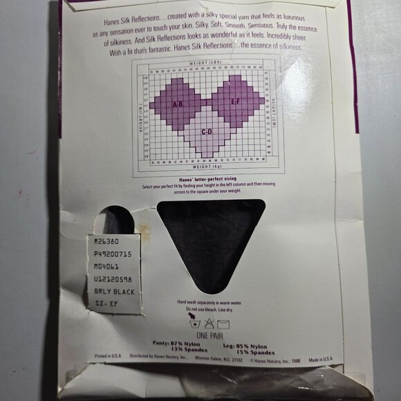 Hanes Silk Reflections Sandalfoot Barely Black Pantyhose Size EF Nylon Spandex - Picture 4 of 4